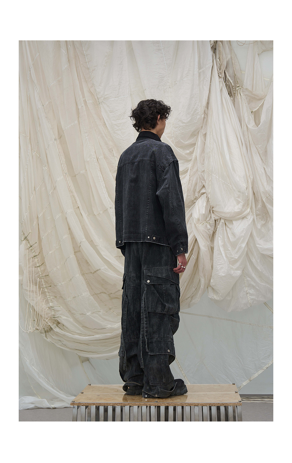Washed Pleated Adjustable Strap Parachute Pants