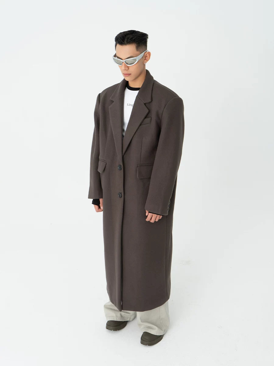 Men's Long Woolen Shoulder-padded Coat