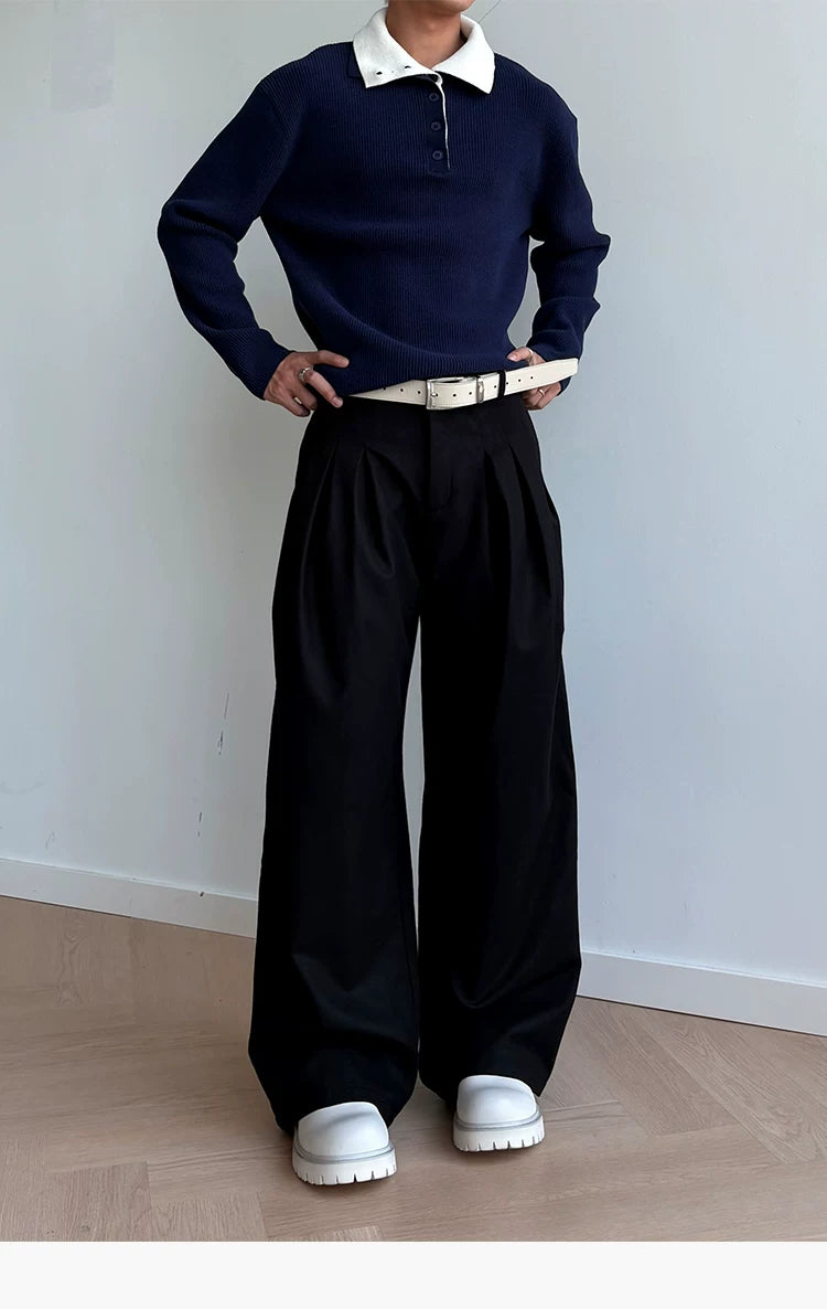 Brushed Velvet Pleated Loose Straight Pants