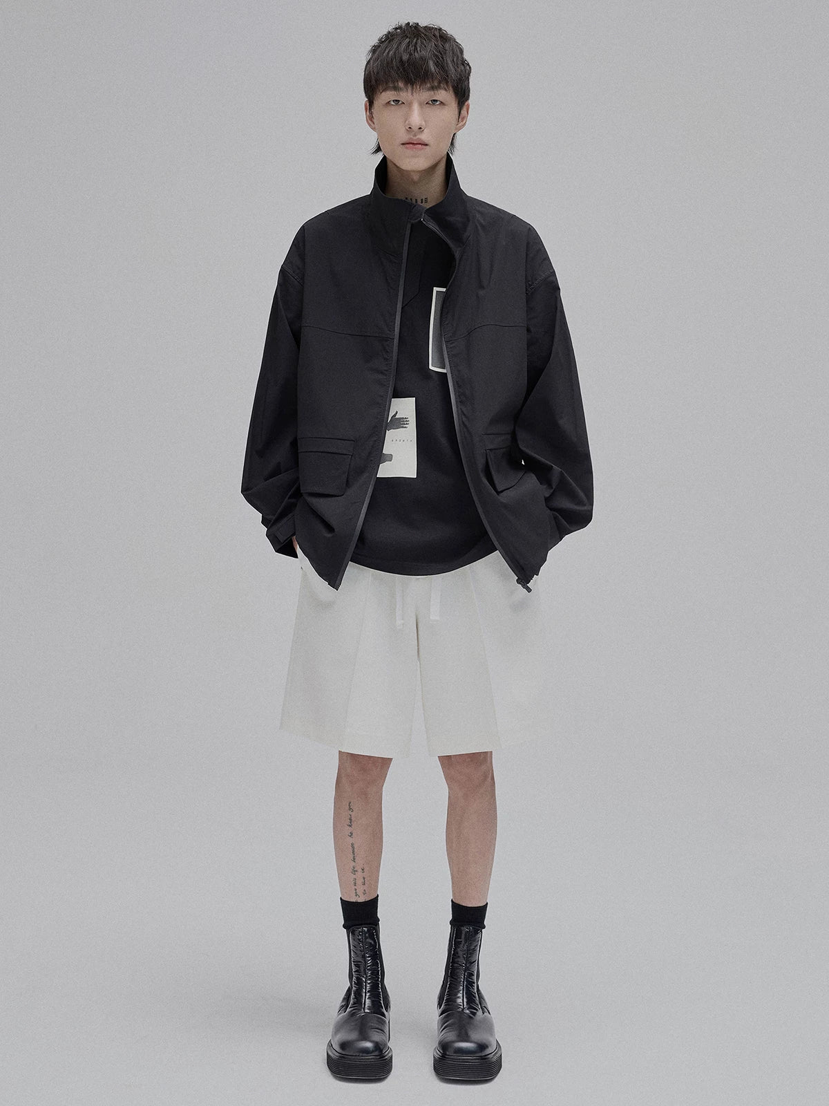 Color Block Zip Pocket Short Jacket
