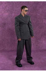 Vintage Casual Dark Grey Structured Blazer
