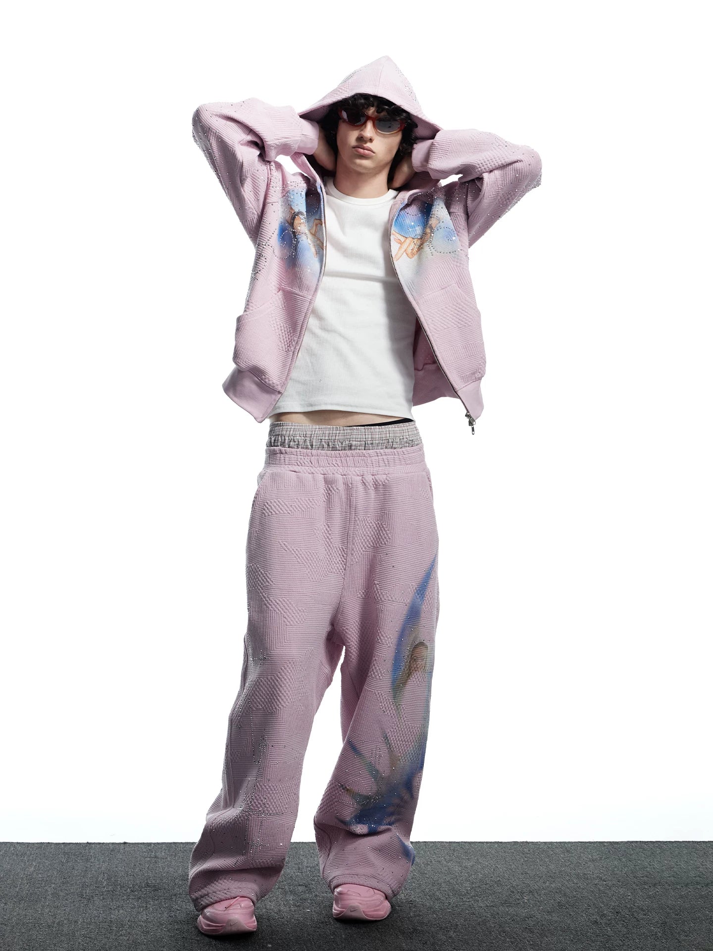 Vintage Pink Embellished Dual Waistband Sweatpants
