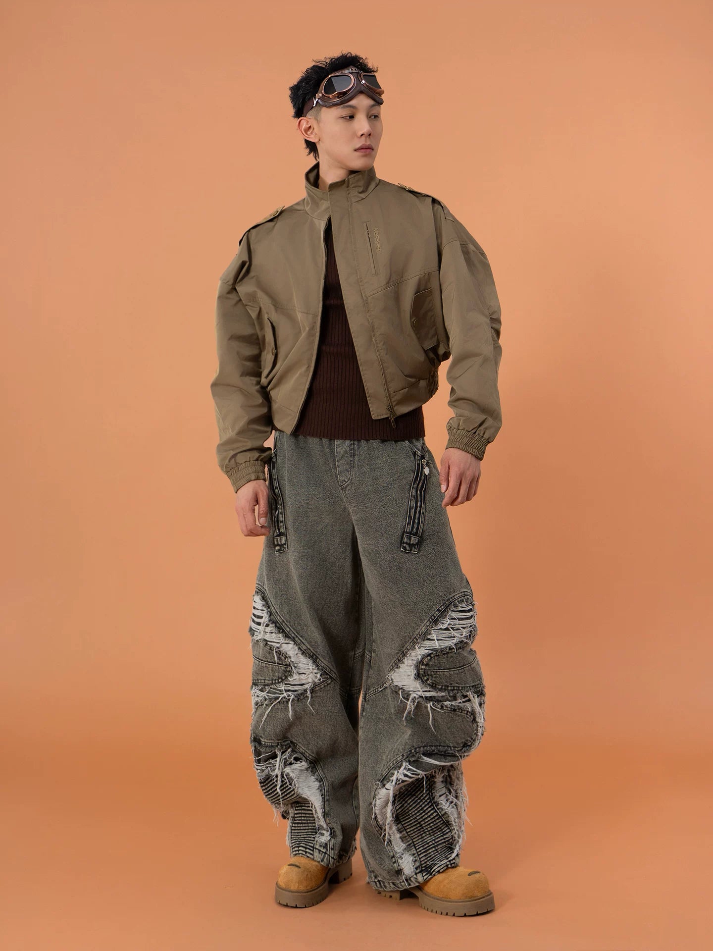 Army Green Unisex Cropped Flight Jacket