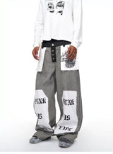Men's Raw Printed Wide Leg Jeans