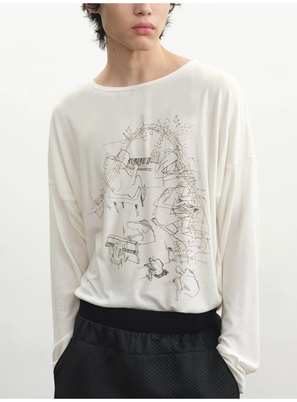 Piano Print Long Sleeve Top