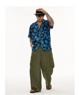 Blue Short Sleeve Cuban Collar Shirts