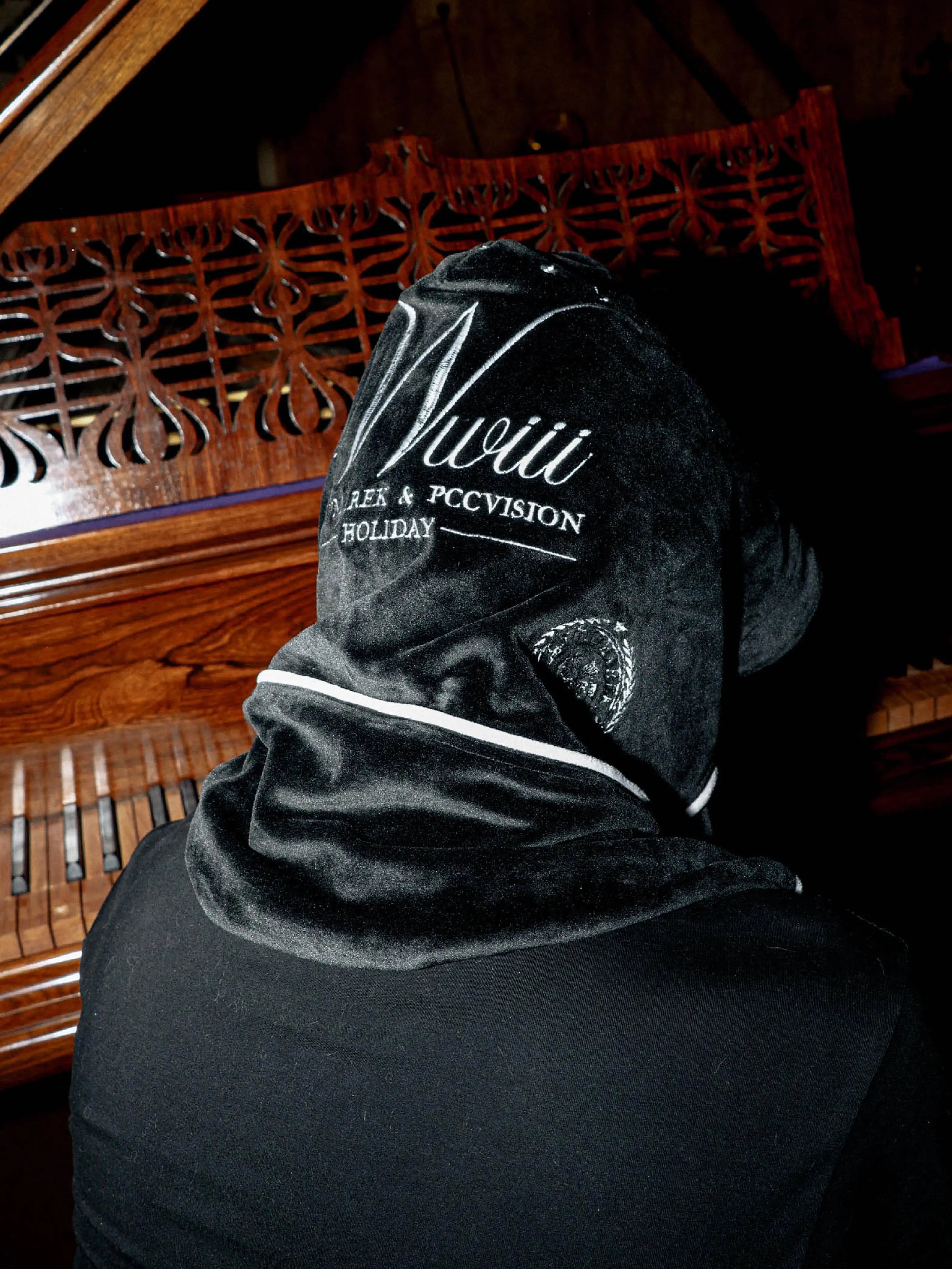 Black Velvet Embroidered Pullover Scarf