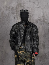Oversized Distressed Nightfang Leather Biker Jacket