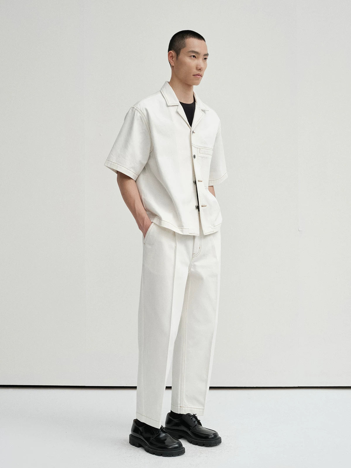 Cropped Contrast Cuban Collar Shirt Jacket