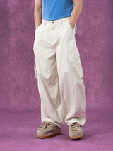 Men's Beige Loose Curved Cargo Pants