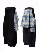 Washed Distressed Detachable Plaid Jeans
