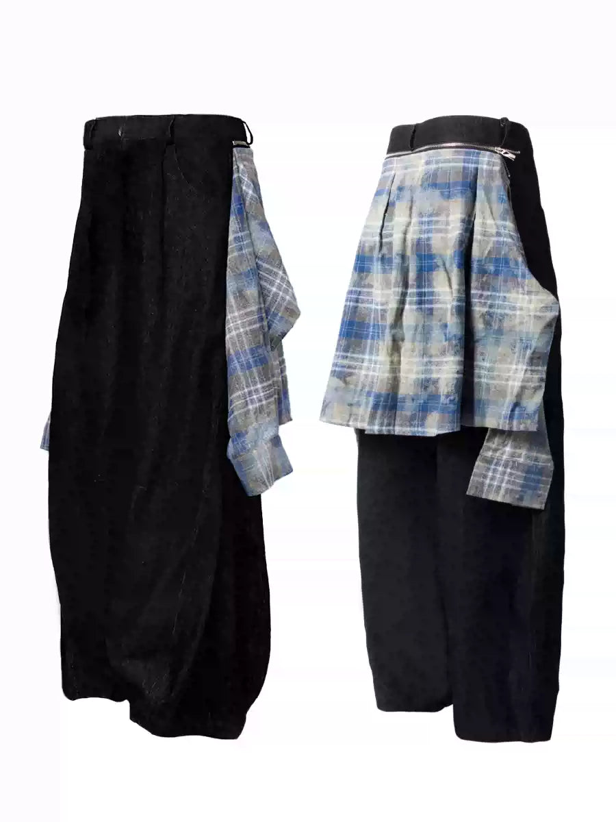 Washed Distressed Detachable Plaid Jeans