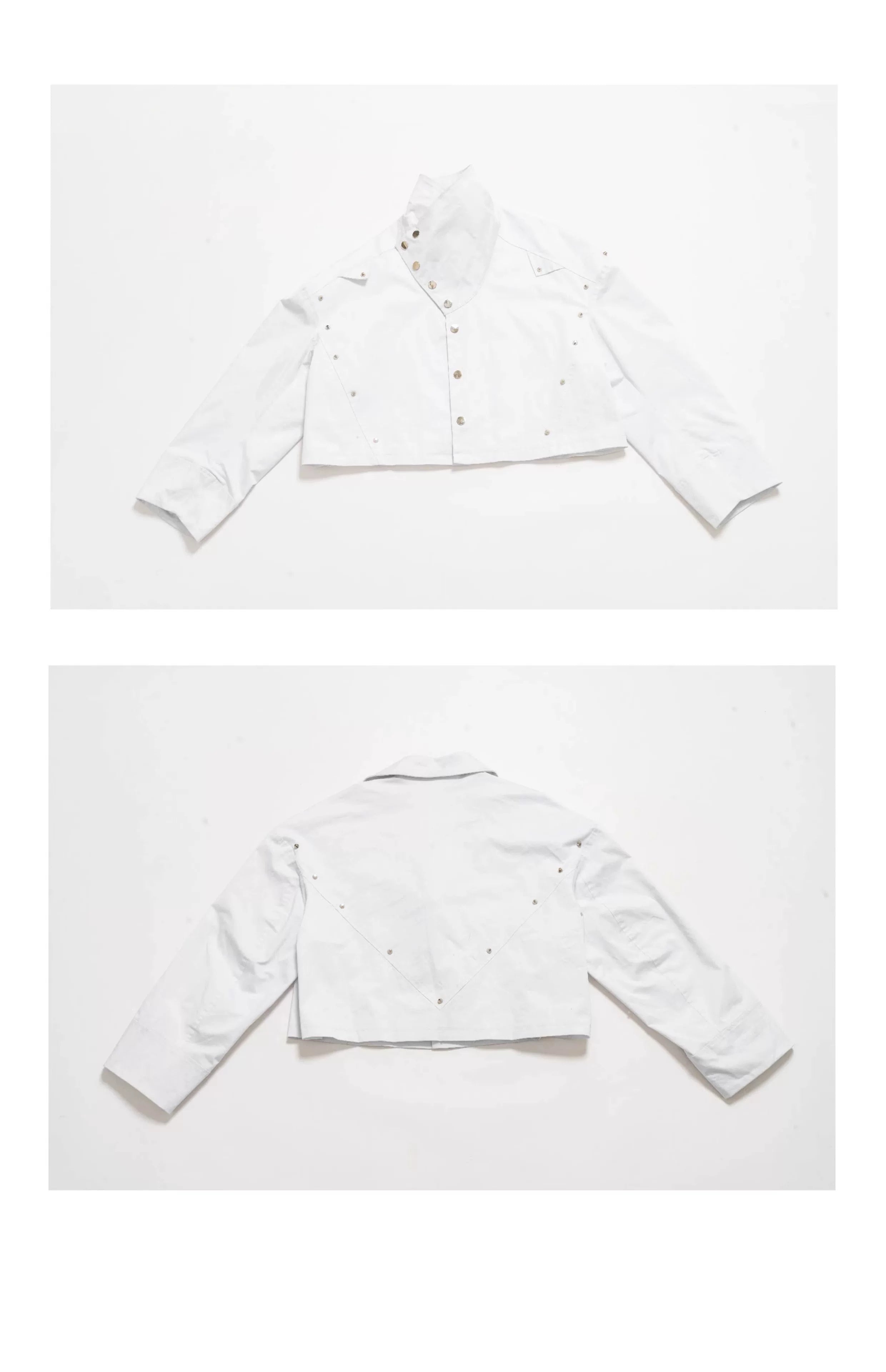 Oversized Cropped Stand Collar Riveted Jacket