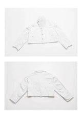 Oversized Cropped Stand Collar Riveted Jacket