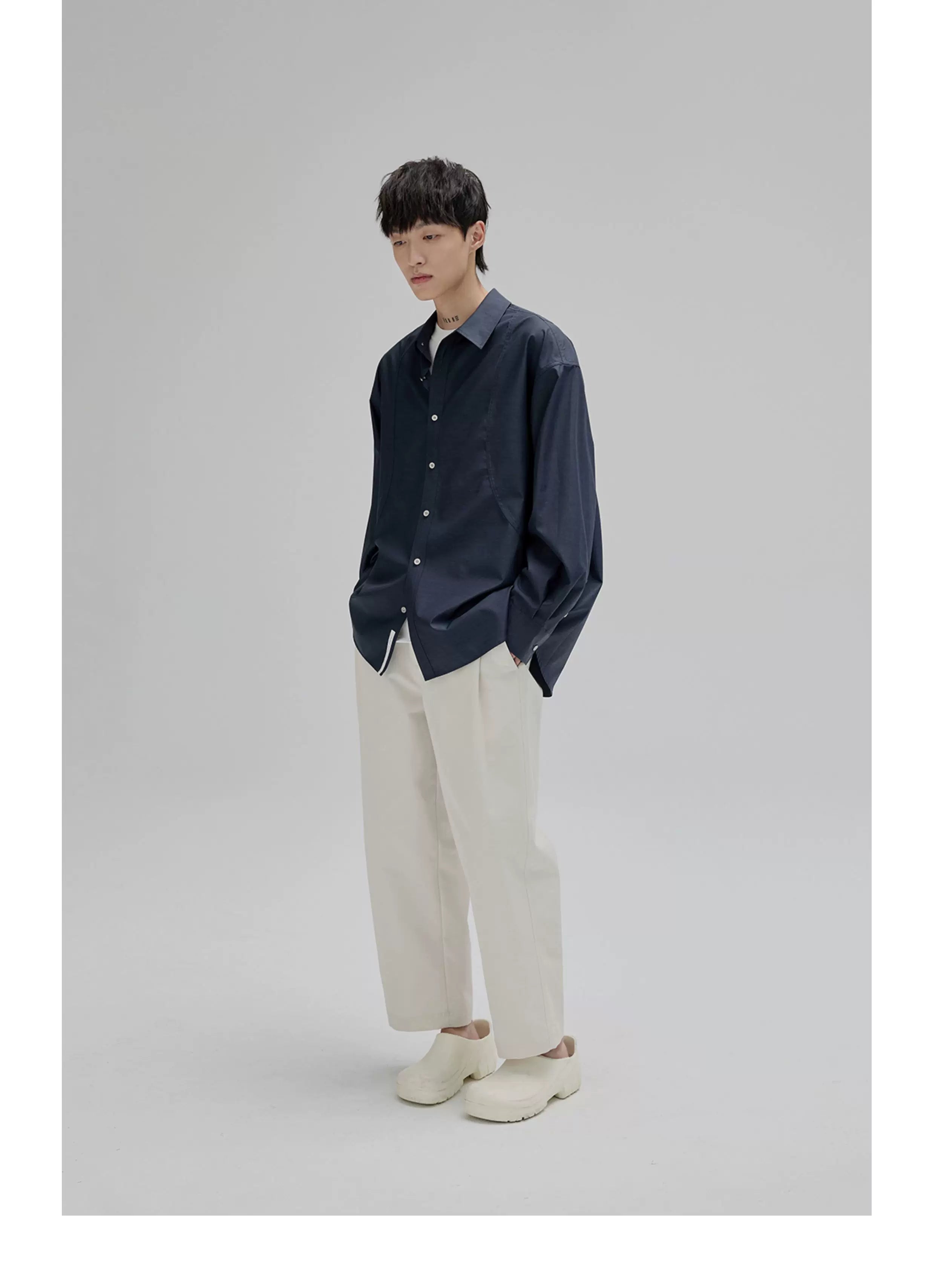 Basic Long Sleeve Cotton Blend Shirt