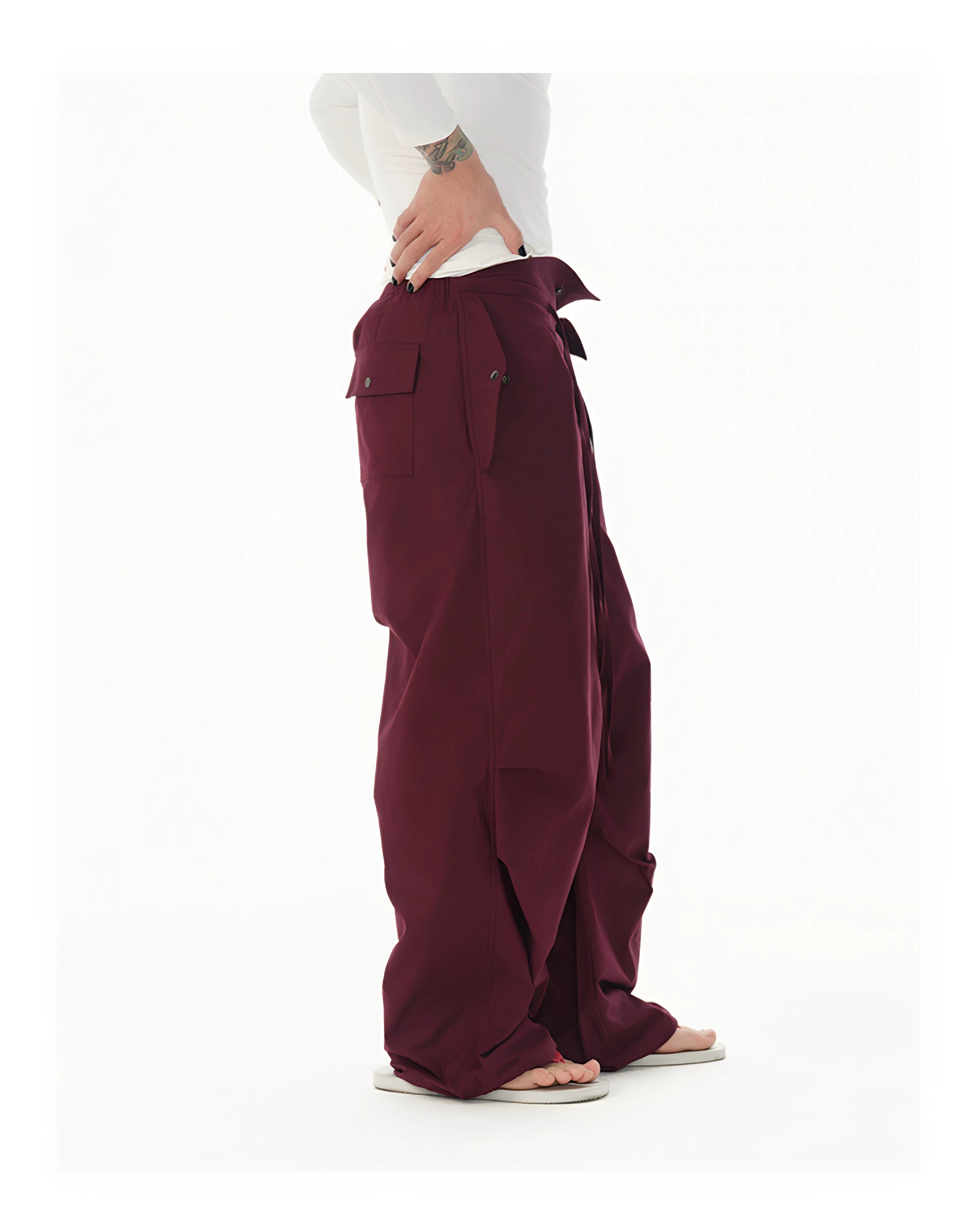 Cotton Low Waist Cargo Parachute Pants
