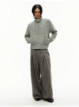 Pleated Wide Leg Wool Blend Pants