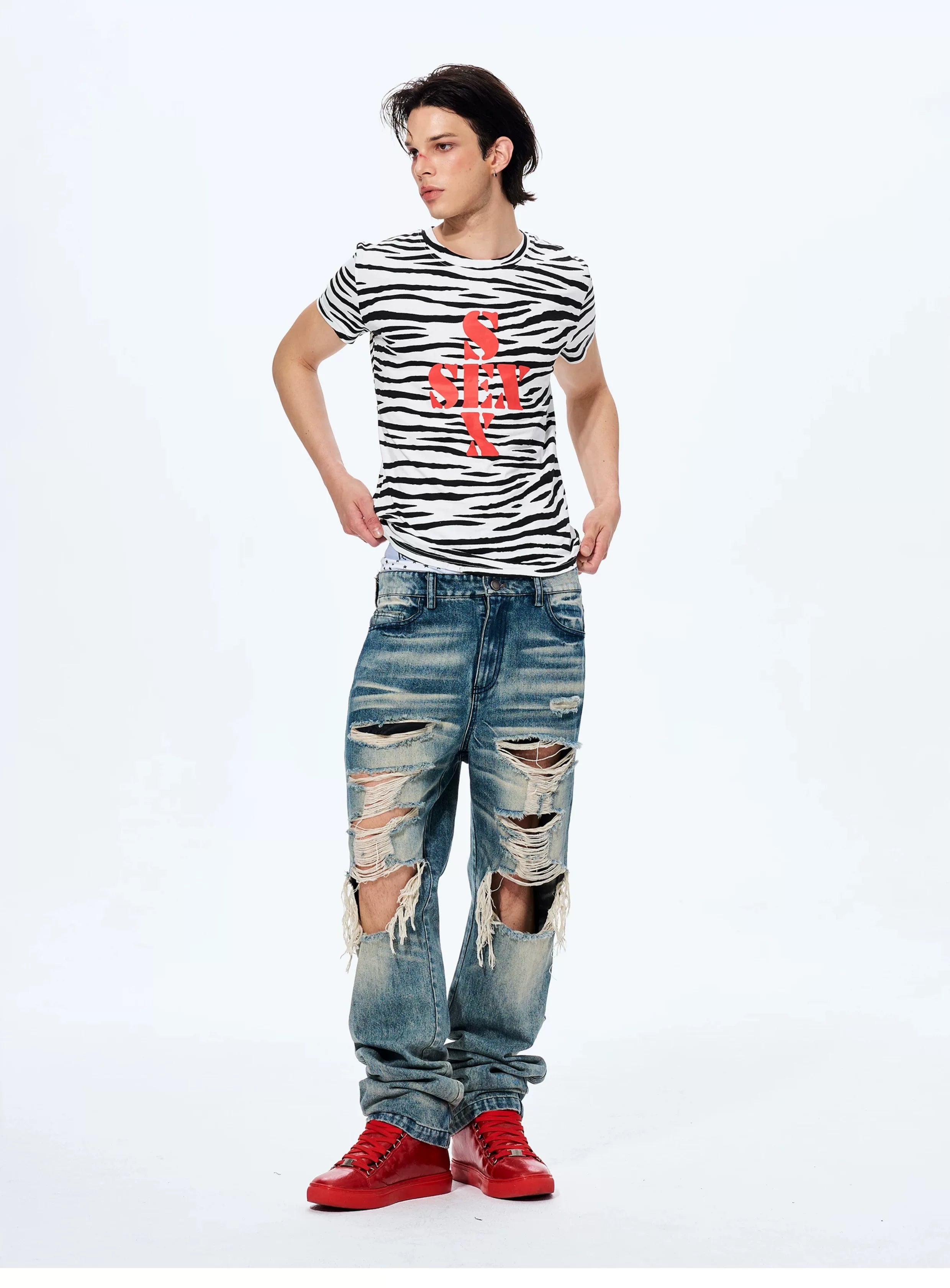Zebra Print Letter Graphic Crew Neck Tee
