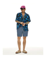 Blue Short Sleeve Cuban Collar Shirts