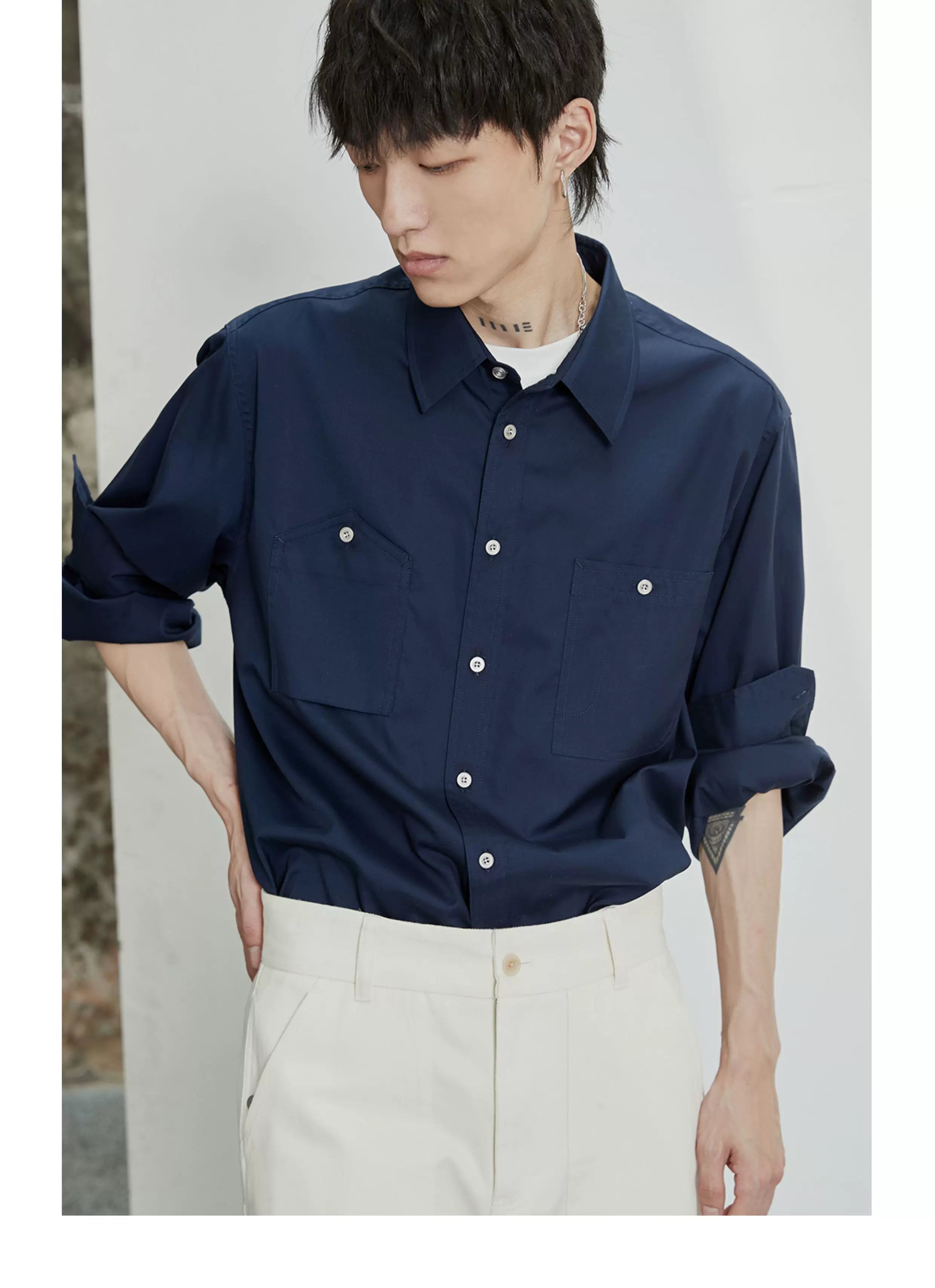 80s Cotton Oxford Asymmetric Pocket Shirt