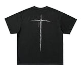 Washed Black Printed Cotton Loose T-Shirt