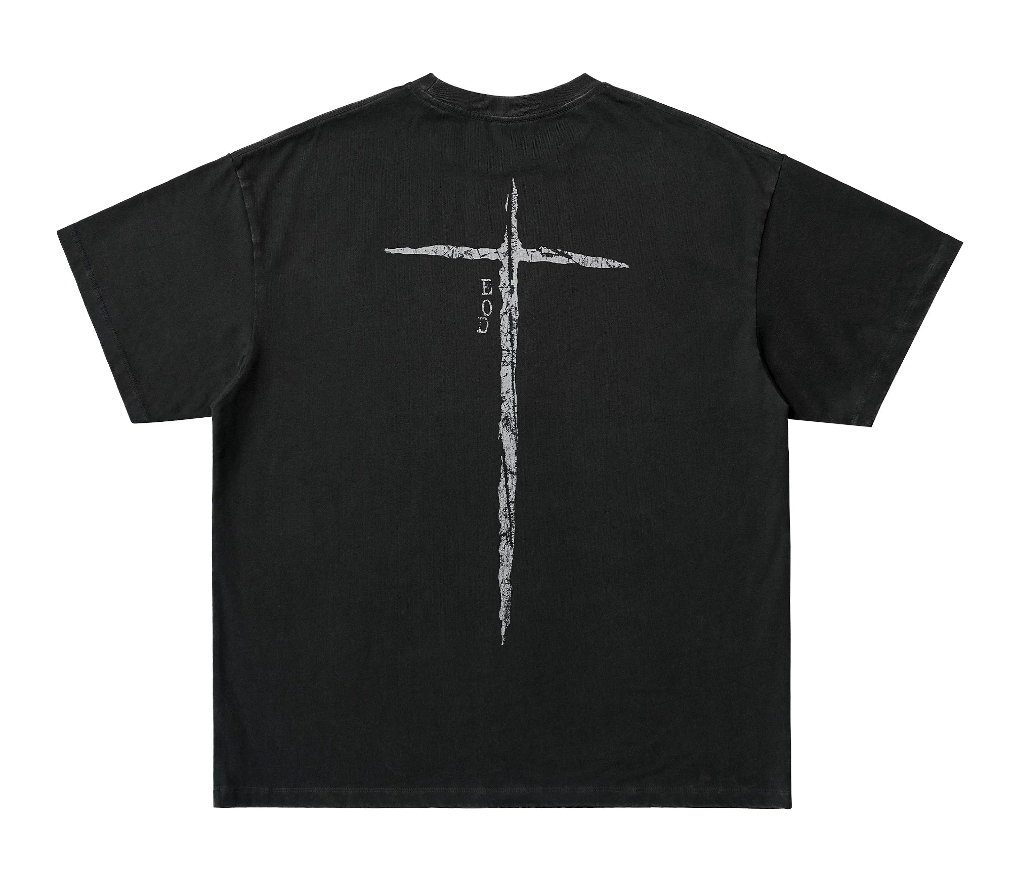 Washed Black Printed Cotton Loose T-Shirt