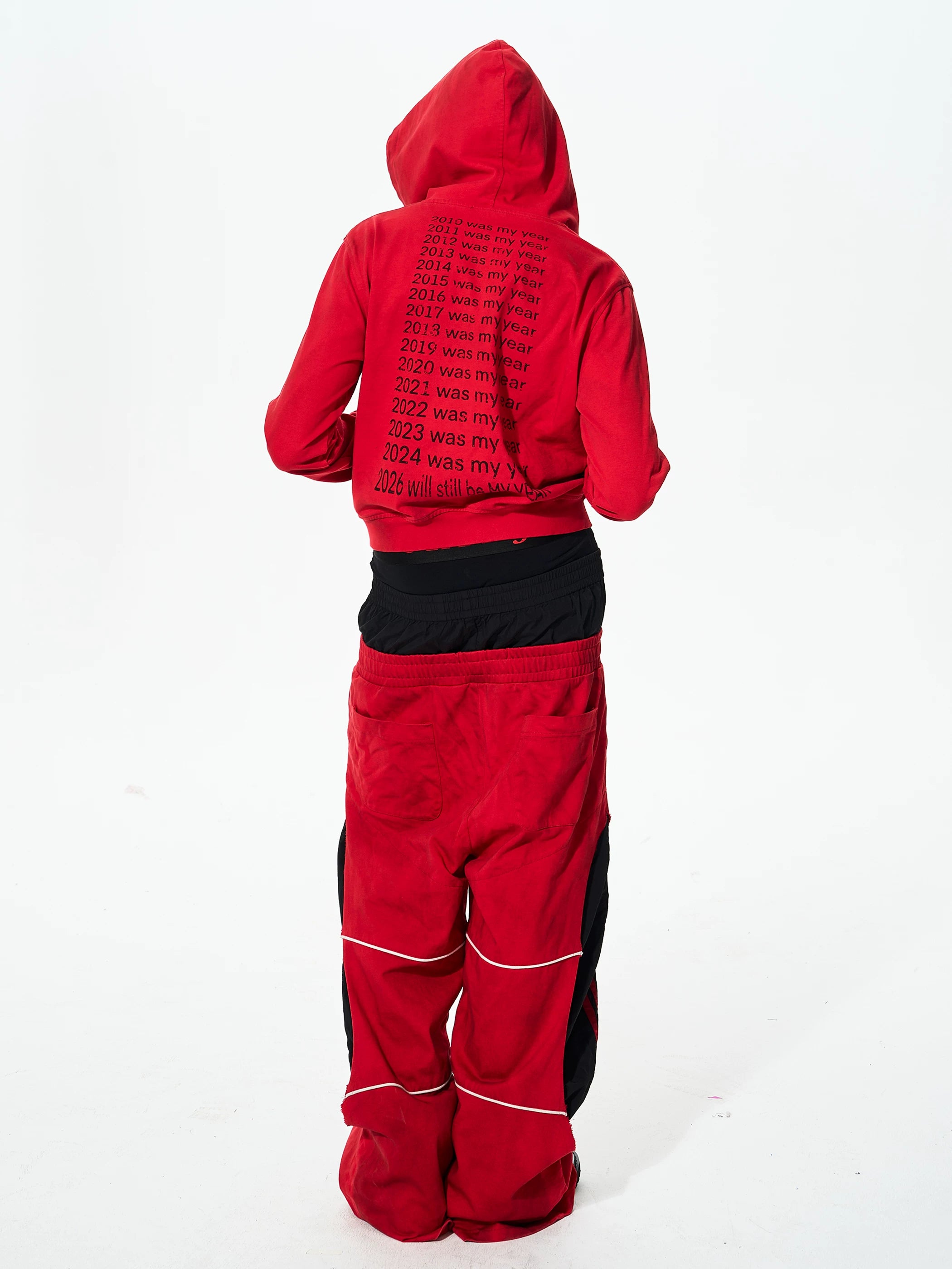 Men's Double-Waistband Striped Embroidered Sweatpants