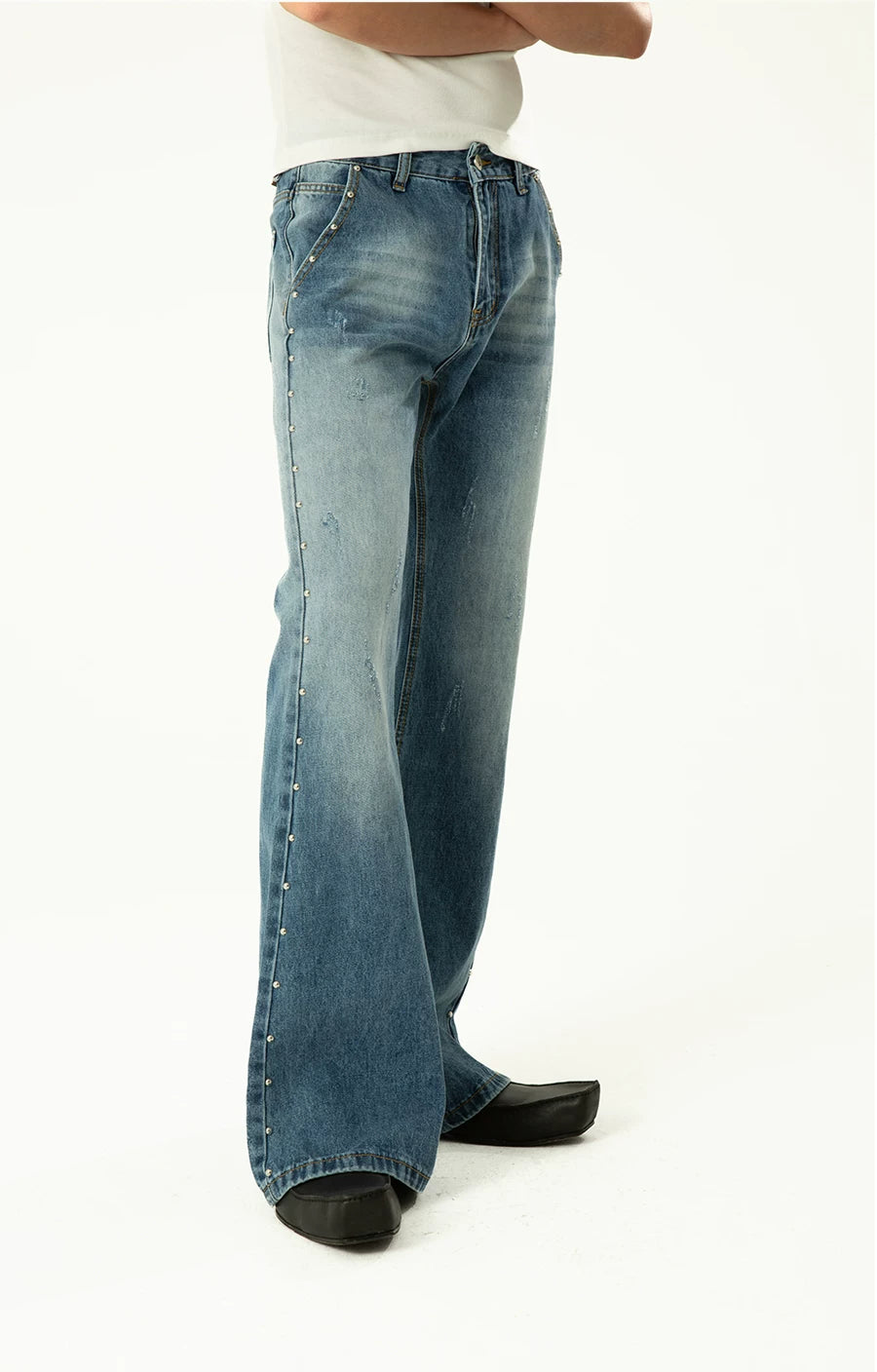 Men's Blue Black Rivet Flare Jeans