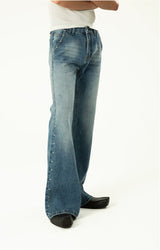 Men's Blue Black Rivet Flare Jeans