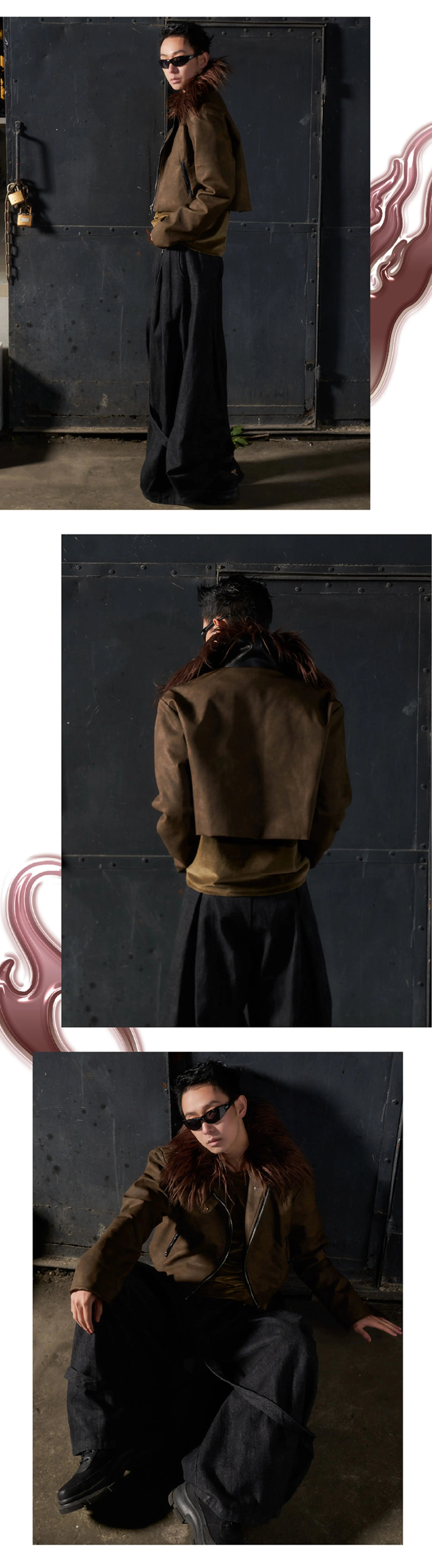 Y2K Fur Collar Cropped Leather Jacket