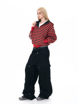 Men's Crop Motor Embroidered Striped Hoodie
