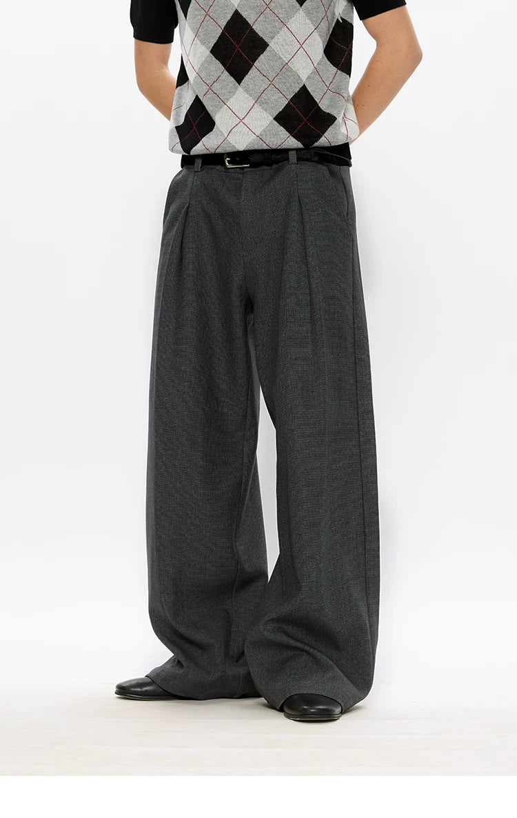 Men's Wool Houndstooth Pleated A-Line Pants