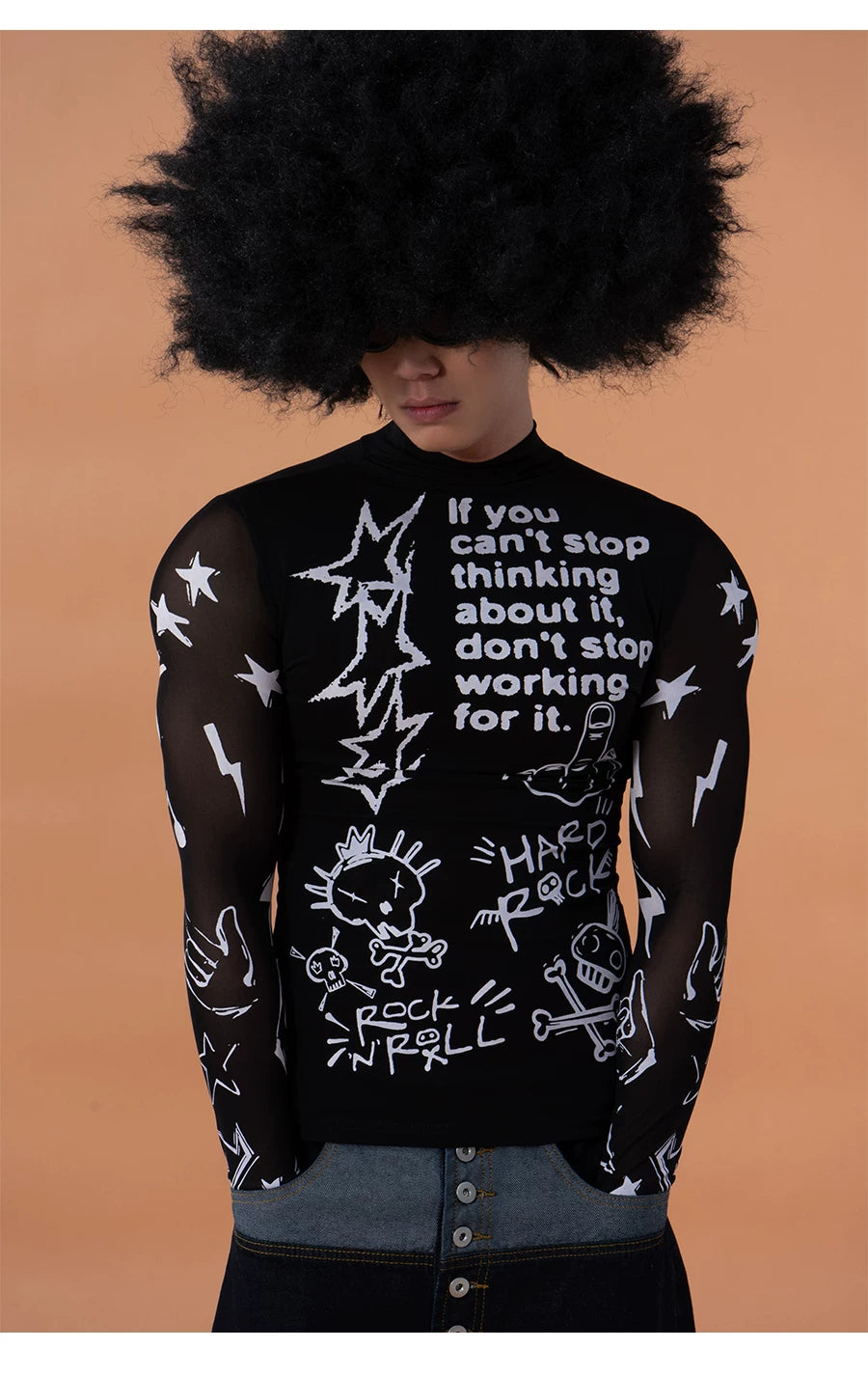 Men's Graffiti Mesh Long Sleeve Tee