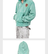 Distressed Embroidered V-Neck Cropped Wide Hoodie