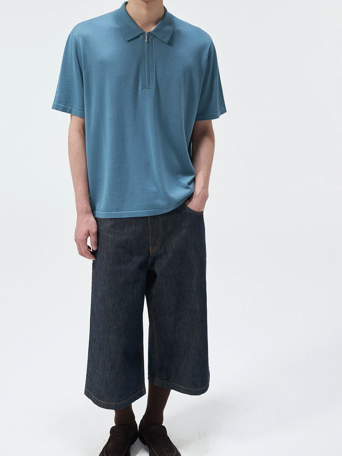 Short Sleeve Wool Silk Knit Top