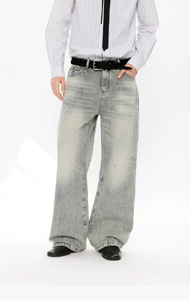 Washed Blue Gray Straight Leg Jeans