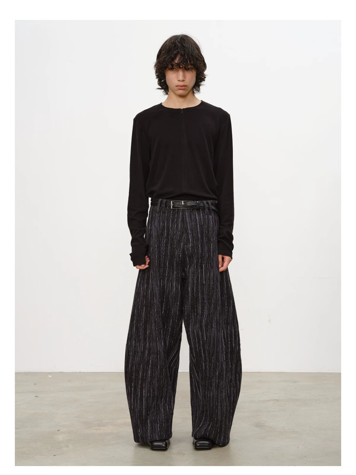 Hidden Half-zip Long-sleeve Crew Neck Top