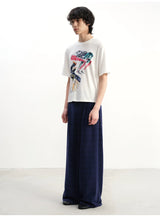 Blue-Black Plaid Pleated Casual Pants