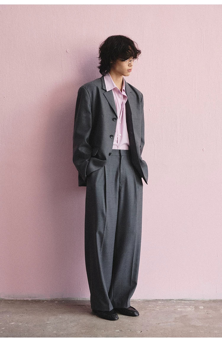 Merino Wool Casual Pleated Straight Pants