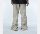 Men's Two-Tone Distressed Straight Leather Pants