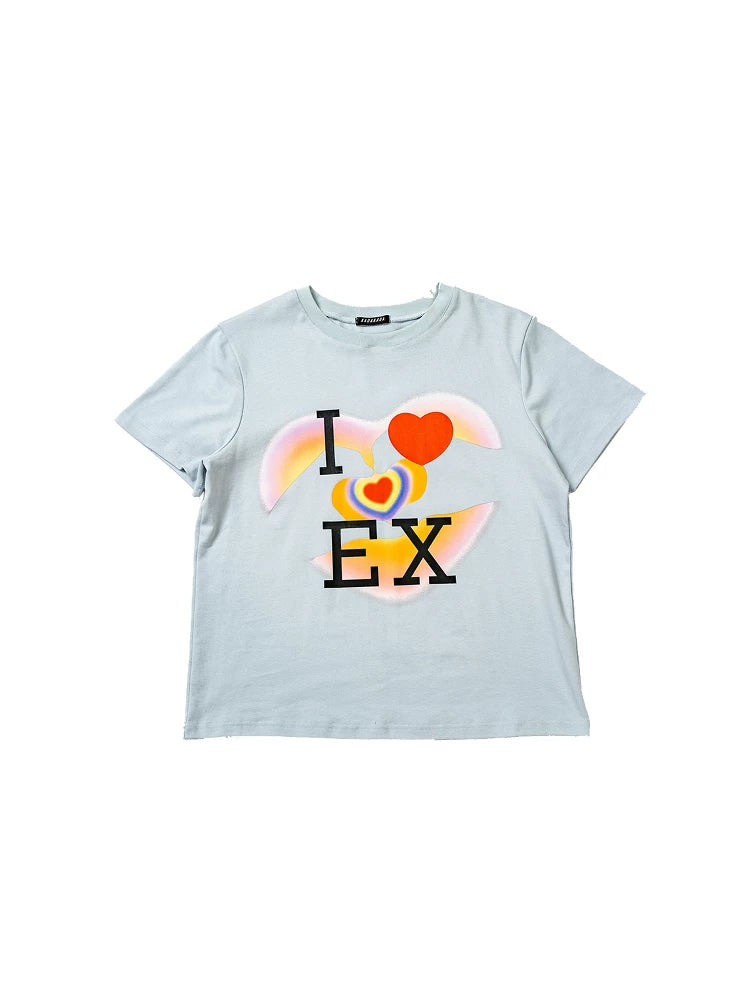 Short Sleeve Elastic Heart Print Tees