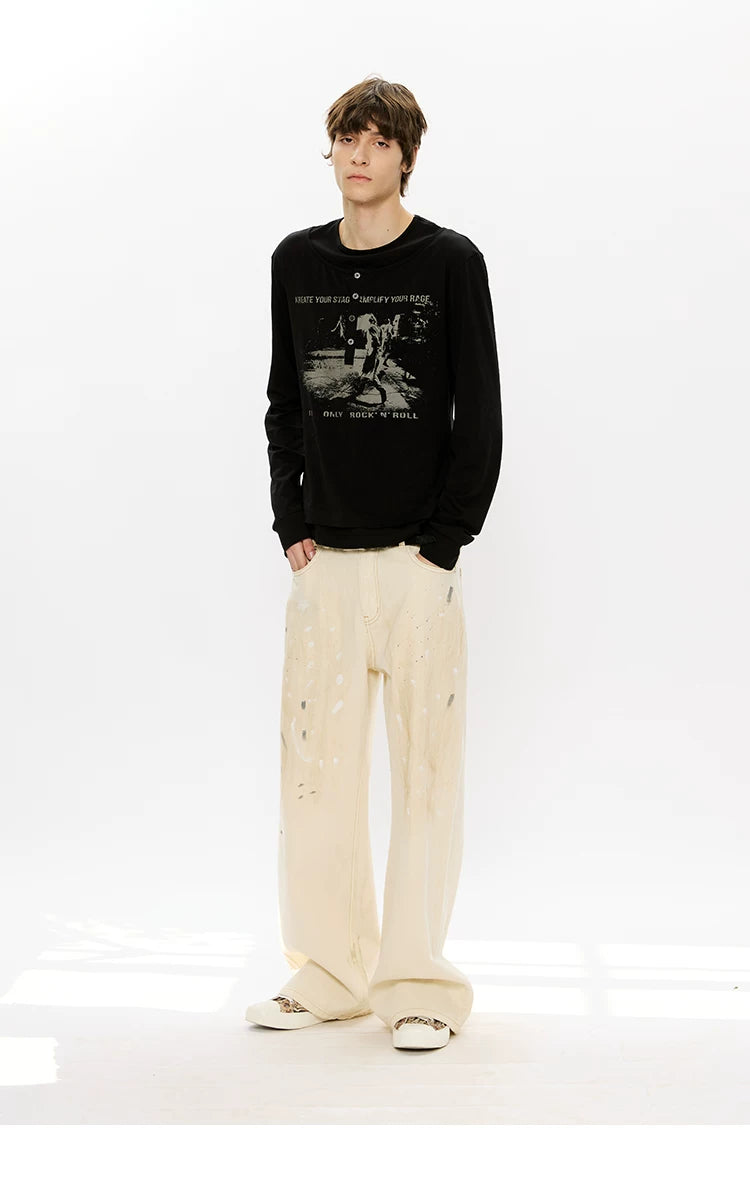 Men's Distressed Splashed Ink Straight Jeans