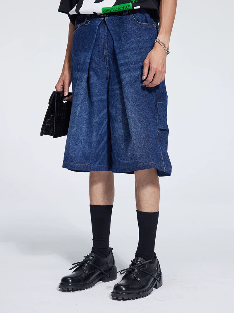 Special Waistband Tailored Washed Denim Shorts