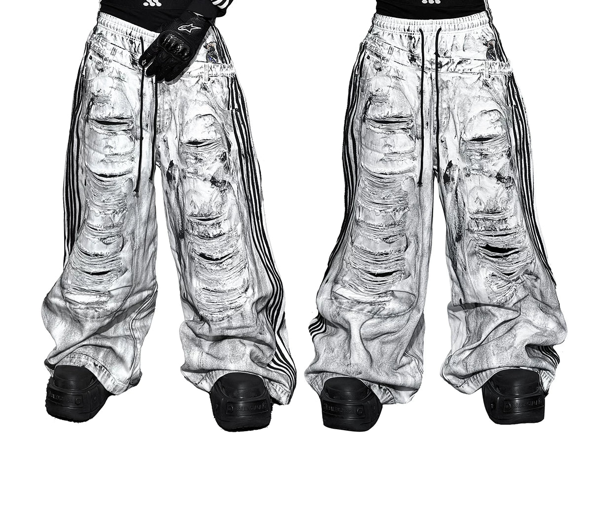 Wide Leg Two-In-One White Canvas Pants