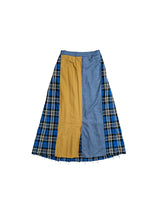 Reversible Pleated Frayed Plaid Denim Skort