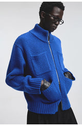 Alpaca Blend Multi-Pocket Zip Turtleneck Cardigan