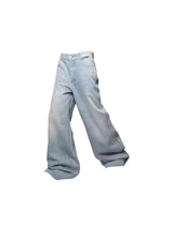 Washed Semi-Zip Relaxed Straight Leather-Patch Jeans