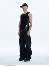 Fitted Cross Print Ribbed Tank Tops