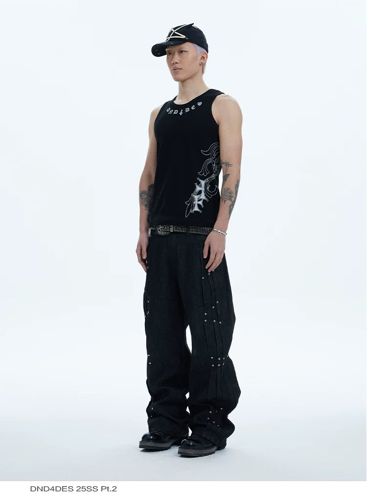 Fitted Cross Print Ribbed Tank Tops