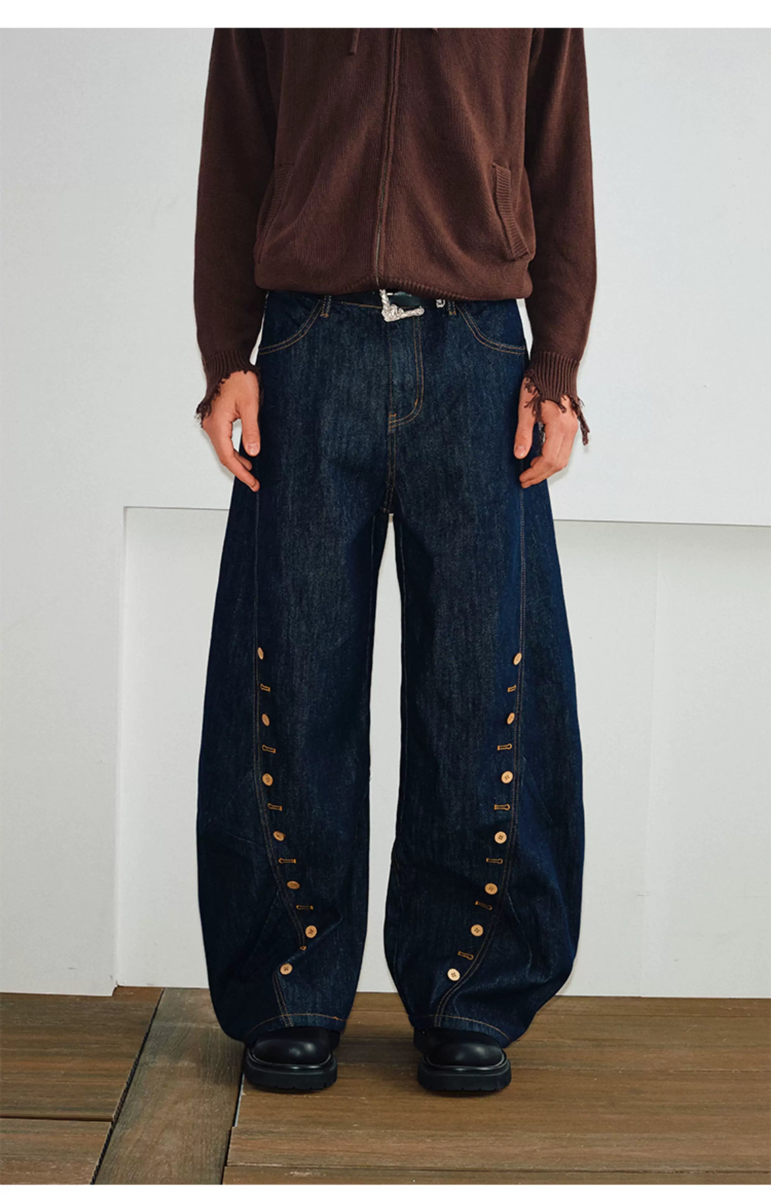Men's Curved Wide Leg Denim Pants